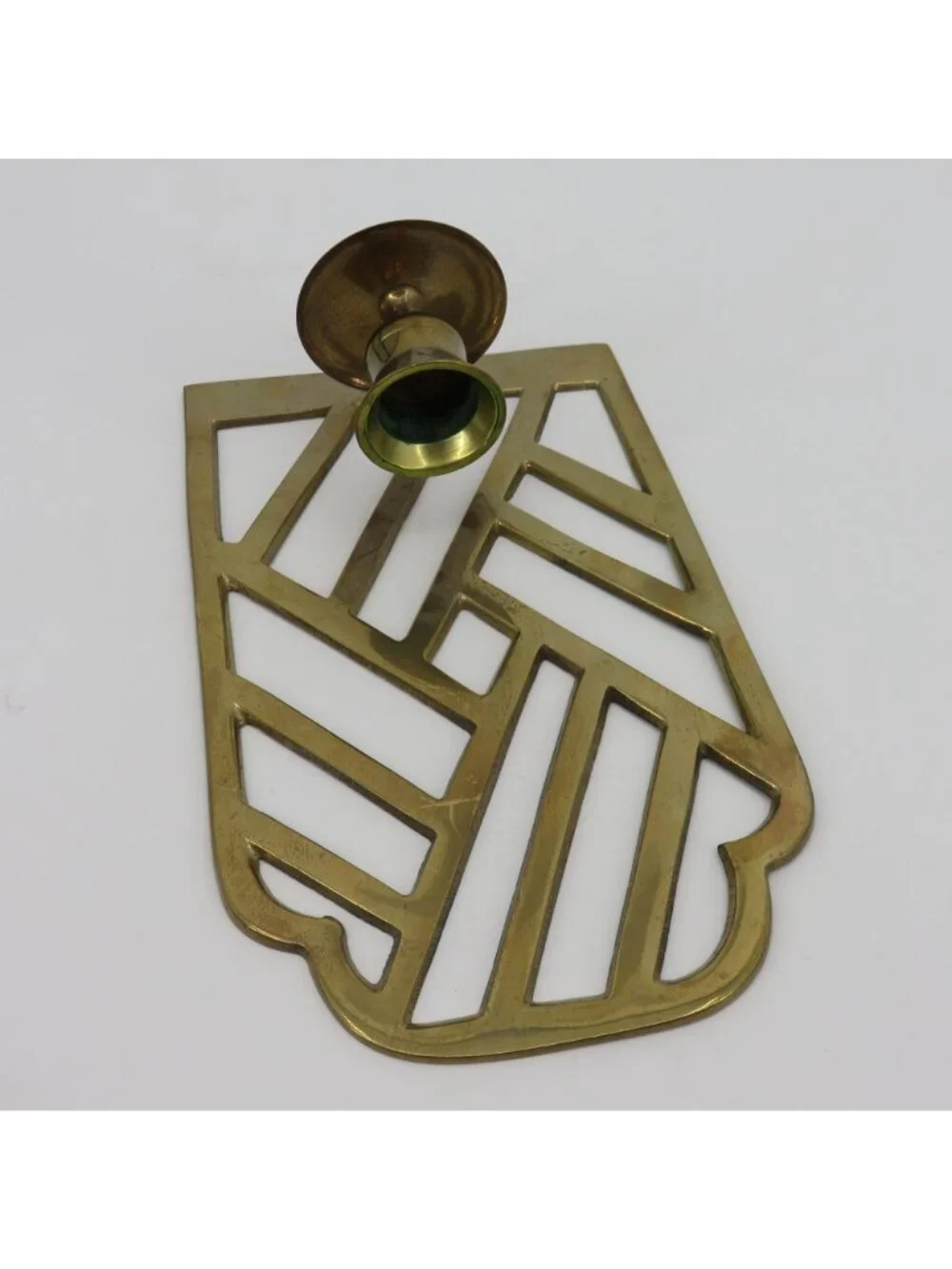 VTG Brass Metal Wall Sconce Candle Candlestick Holder Retro Geometric Hanging